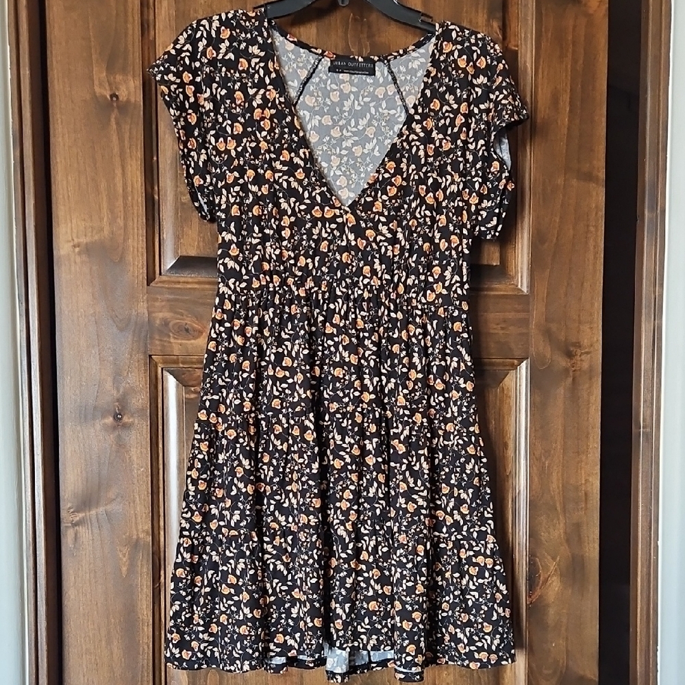 Urban Outfitters Black and Orange Floral Mini Dress